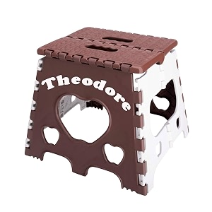 theodore 12 inches plastic elegant look and super strong portable antique finish folding step stool for adults and kids smart travel stool lightweight home office garden brown - white