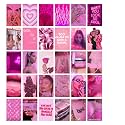 Thepaper9store Boujee Pink Wall Collage Kit(4x6 inch) Set of 30 (A6 Size) | Premium 300 GSM Thick Paper | Glam Pink Aesthetic Posters | Girly Room Decor for Teen Girls Bedroom &amp; Dorm | Glue Dots Included