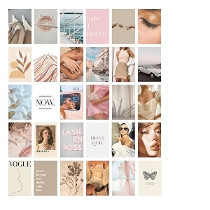 thepaper9store soft neutral wall collage kit set of 30 a6 size  premium 300 gsm thick paper  beige minimal aesthetic posters  neutral room decor  glue dots included