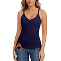 LEYSHE Thermal Tank Underwear Top V Neck Fleece Shirt Cami Sleeveless Adjustable Strap Warm Undershirt Women Cold Weather
