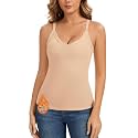 LEYSHE Thermal Tank Underwear Top V Neck Fleece Shirt Cami Sleeveless Adjustable Strap Warm Undershirt Women Cold Weather Beige