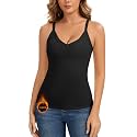 LEYSHE Thermal Tank Underwear Top V Neck Fleece Shirt Cami Sleeveless Adjustable Strap Warm Undershirt Women Cold Weather