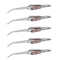 Thermo Diagonal Cross Locking Stainless Steel Tweezer with Fiber Handle/Self Closing Tweezer (5 Pieces)
