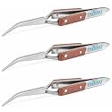 Thermo Diagonal Cross Locking Stainless Steel Tweezer with Fiber Handle/Self Closing Tweezer (3 Pieces)