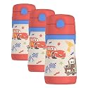 Thermos Baby Stainless Steel Bottle with pop-up straw, Cars, 10 Ounces (Pack of 3)