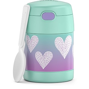 thermos funtainer 10 ounce stainless steel vacuum insulated kids food jar with spoon purple hearts
