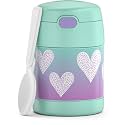 THERMOS FUNTAINER 10 Ounce Stainless Steel Vacuum Insulated Kids Food Jar with Spoon, Purple Hearts