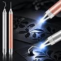 Therwen 2 Pcs LED Vinyl Weeding Pen Tools with Hook Tips, Rose Gold, Silver