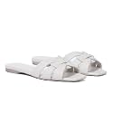 THESHY Women's Flat Sandals Square Toe Patent Leather Comfortable Slip on Slippers Casual Summer Dressy Beach Slide Sandals for Women