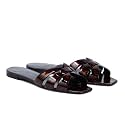 THESHY Women's Flat Sandals Square Toe Patent Leather Comfortable Slip on Slippers Casual Summer Dressy Beach Slide Sandals for Women