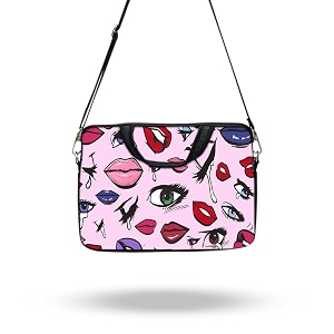 theskinmantra chain laptop sleeve bag compatible with laptopmacbookschrombooknotebookzbook 133 inch slingstrap eyes and lips