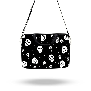 theskinmantra chain laptop sleeve bag compatible with laptopmacbookschrombooknotebookzbook 141 inch slingstrap black and white skulls