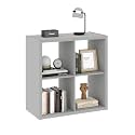 Thickened Frame Wood 4 Cube Organizer Shelf, Square Storage Cubes with 4 Storage Spaces, 2 x 2 Shelf Organizer with Open Back for Bedroom, Living Room, 14.6" x 30" x 30", Light Gray