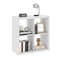 Thickened Wooden Frame 2 x 2 White Cube Storage Organizer, Wood Cubby Shelf with Four Organized Spaces, Four Cube Organizers Bookcase for Bedroom, Living Room, 14.6" x 30" x 30", White