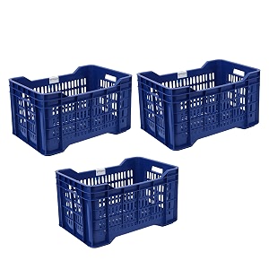 thijaari big plastic heavy duty multipurpose storage crate 3 piece 500mm x 365mm x 300mm d blue