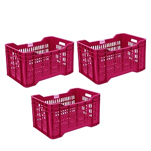 thijaari big plastic heavy duty multipurpose crate 3 piece 542 x 360 x 300 mm pink colour