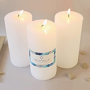 unscented pillar candles set of 3  90 hrs each  3x6 inch smokeless amp dripless wax candles for home decor  white