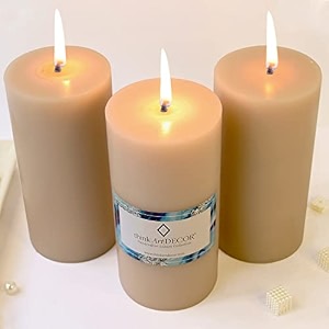 unscented pillar candles set of 3  90 hrs each  3x6 inch smokeless amp dripless wax candles for home decor  ivory