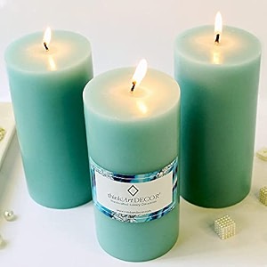 unscented pillar candles set of 3  90 hrs each  3x6 inch smokeless amp dripless wax candles for home decor  turquoise