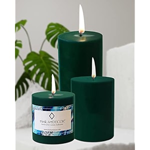 unscented pillar candles set of 3  55 70 90 hrs  3 4 6 inches smokeless amp dripless wax candles for home decor  dark green