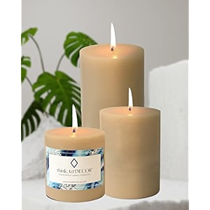 unscented pillar candles set of 3  55 70 90 hrs  3 4 6 inches smokeless amp dripless wax candles for home decor  ivory