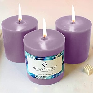 unscented pillar candles set of 3  55 hrs each  3x3 inch smokeless amp dripless wax candles for home decor  lavender
