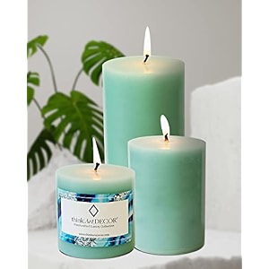 unscented pillar candles set of 3  55 70 90 hrs  3 4 6 inches smokeless amp dripless wax candles for home decor  turquoise