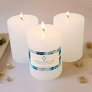 unscented pillar candles set of 3  70 hrs each  3x4 inch smokeless amp dripless wax candles for home decor  white