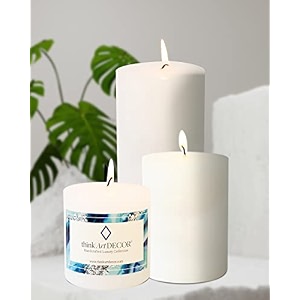 unscented pillar candles set of 3  55 70 90 hrs  3 4 6 inches smokeless amp dripless wax candles for home decor  white