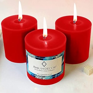 unscented pillar candles set of 3  55 hrs each  3x3 inch smokeless amp dripless wax candles for home decor  caramel brown