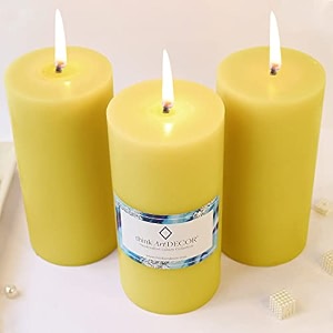 unscented pillar candles set of 3  90 hrs each  3x6 inch smokeless amp dripless wax candles for home decor  caramel brown