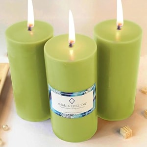 unscented pillar candles set of 3  90 hrs each  3x6 inch smokeless amp dripless wax candles for home decor  olive mint