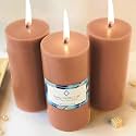 Unscented Pillar Candles Set of 3 | 90 Hrs Each | 3X6 inch Smokeless &amp; Dripless Wax Candles for Home Decor | Caramel Brown