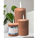 Unscented Pillar Candles Set of 3 | 55, 70, 90 Hrs | 3, 4, 6 inches Smokeless &amp; Dripless Wax Candles for Home Decor | Caramel Brown