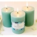 Unscented Pillar Candles Set of 3 | 70 Hrs Each | 3X4 inch Smokeless &amp; Dripless Wax Candles for Home Decor | Turquoise