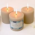 Unscented Pillar Candles Set of 3 | 55 Hrs Each | 3X3 inch Smokeless &amp; Dripless Wax Candles for Home Decor | Ivory