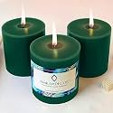 Unscented Pillar Candles Set of 3 | 55 Hrs Each | 3X3 inch Smokeless &amp; Dripless Wax Candles for Home Decor | Dark Green