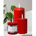 Unscented Pillar Candles Set of 3 | 55, 70, 90 Hrs | 3, 4, 6 inches Smokeless &amp; Dripless Wax Candles for Home Decor | Red