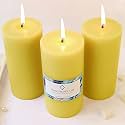 Unscented Pillar Candles Set of 3 | 90 Hrs Each | 3X6 inch Smokeless &amp; Dripless Wax Candles for Home Decor | Caramel Brown
