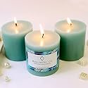 Unscented Pillar Candles Set of 3 | 55 Hrs Each | 3X3 inch Smokeless &amp; Dripless Wax Candles for Home Decor | Turquoise