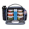 ThinkFit Insulated Lunch Box with 6 Portion Control Containers, Pill Dispenser, Shaker Cup & Ice Packs - BPA-Free, Reusable, Microwavable, Freezer Safe - Blue