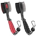 THIODOON 2 Pack Golf Club Brushes and Groove Cleaner 2 ft Retractable Zipline Carabiner Golf Brush Head with Retractable Spike Comfortable Grip Golf Club Cleaner
