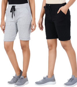 thirteen eleven solid women grey black regular shorts