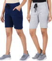 Thirteen Eleven Solid Women Grey, Dark Blue Regular Shorts