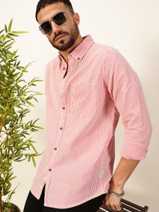 THOMAS SCOTT Men Striped Casual Red Shirt