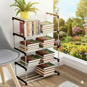 thos multipurposar storage rack 5 row metal open book shelf finish color - black shine diydo-it-yourself