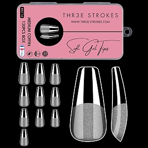 thr3e strokes 120pcs soft gel nail tips gel x nail tips clear fake nails full cover soft acrylic nailtips with box for extension nail manicure salon home diy medium coffin half matte