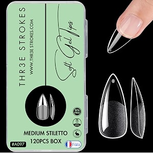 thr3e strokes 120pcs soft gel nail tips gel x nailtips clear fake nails full cover soft acrylic nailtips with box for extension nail manicure salon home diy medium stiletto half matte