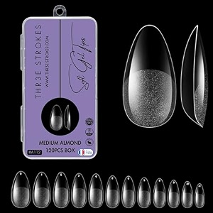 thr3e strokes 120pcs soft gel nail tips gel x nailtips clear fake nails full cover soft acrylic nailtips with box for extension nail manicure salon home diy medium almond half matte