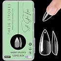 THR3E STROKES 120pcs Soft Gel Nail Tips, Gel X NailTips Clear Fake Nails Full Cover Soft Acrylic NailTips with Box for Extension Nail Manicure Salon Home DIY (Medium Stiletto Half Matte)
